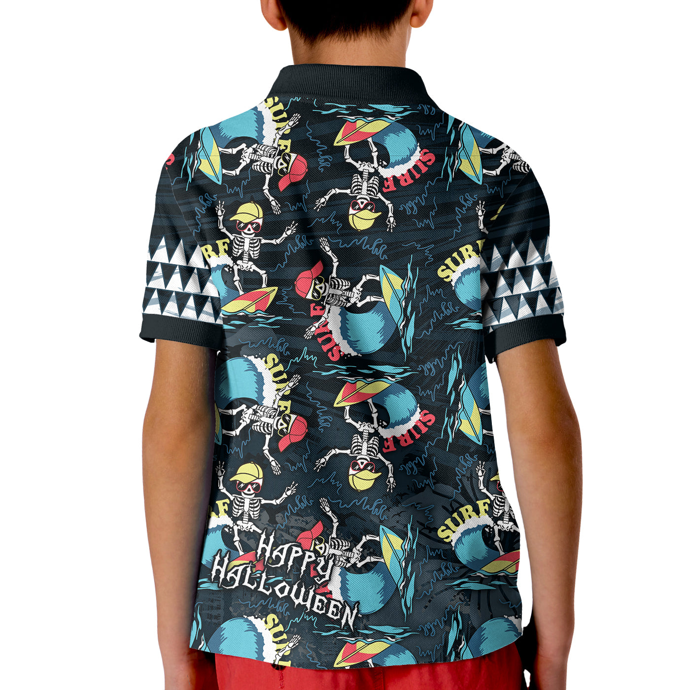 Hawaii Skeleton Surf Polo Shirt Halloween Hawaiian Tribal LT13