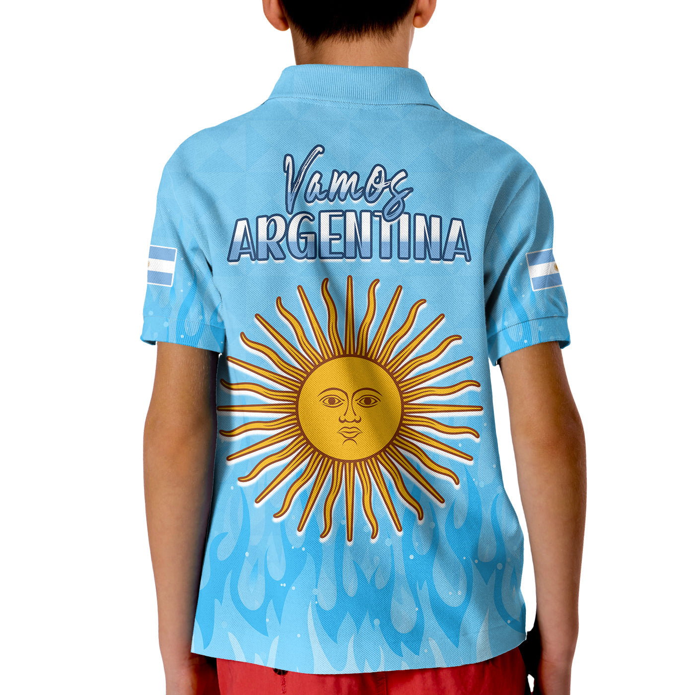 Argentina Football Polo Shirt Vamos Sky Champions World Cup Fire LT13