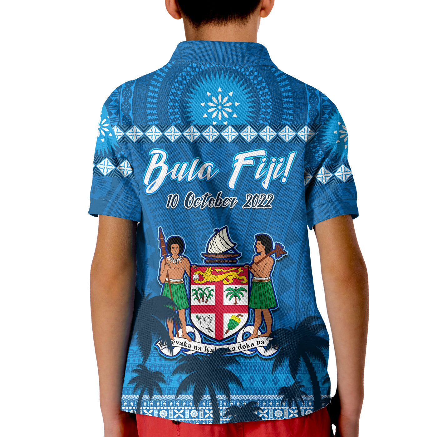 Bula Fiji Day Polo Shirt Fijian Tapa with Palm Tree 52nd Anniversary LT13