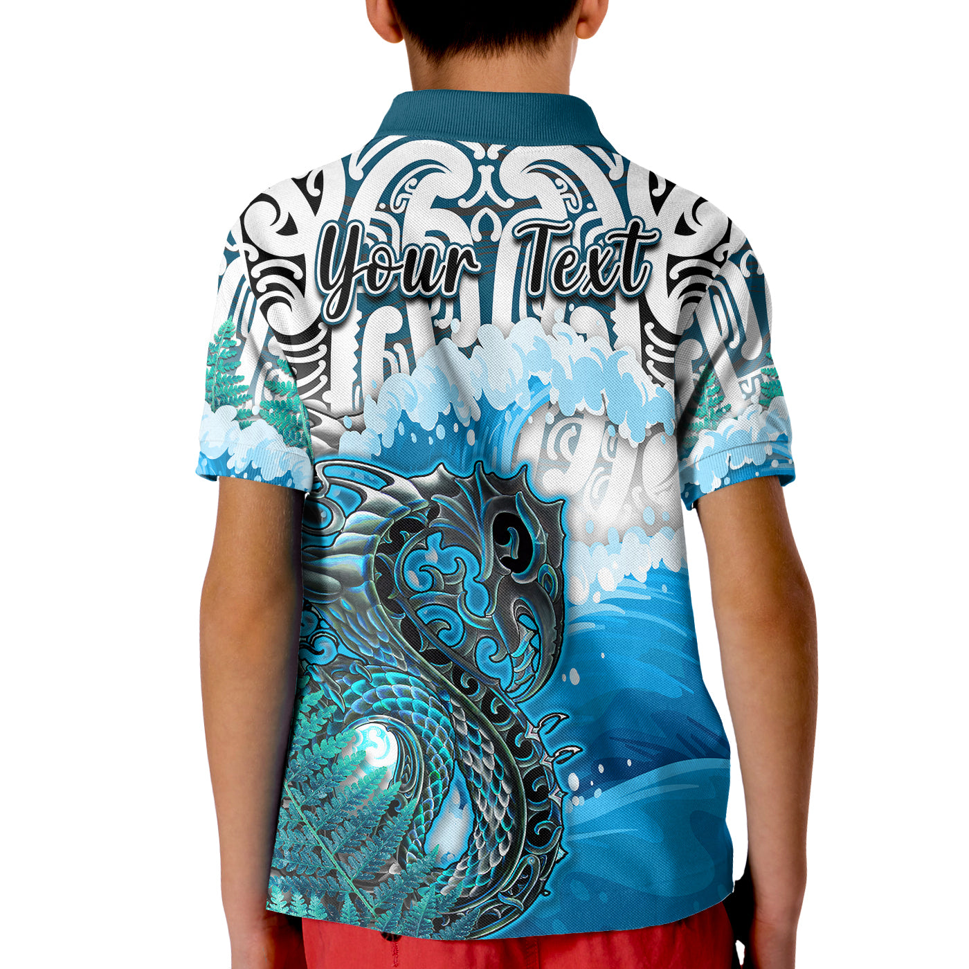 Custom Manaia Maori Polo Shirt Fern Aotearoa Blue Waves LT13