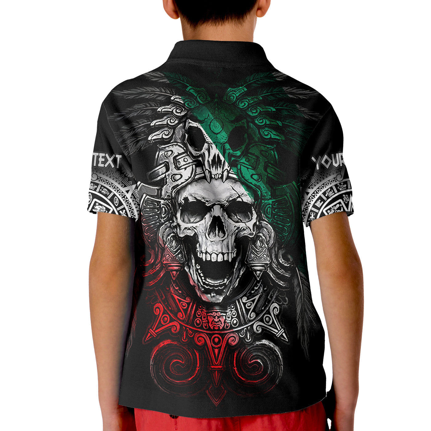 Custom Mexico Polo Shirt Skull Eagle Aztec LT13