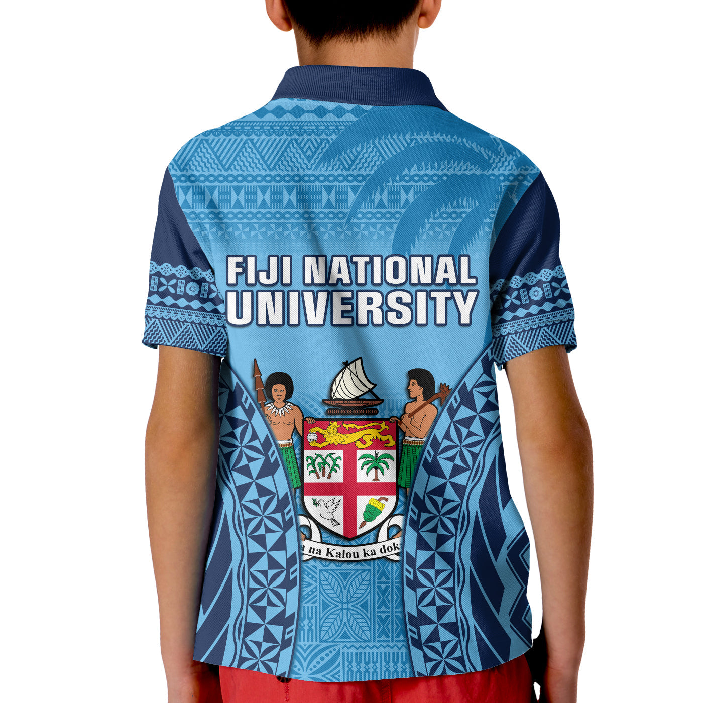 Fiji University Polo Shirt National Fijian Tapa Pattern Blue LT14