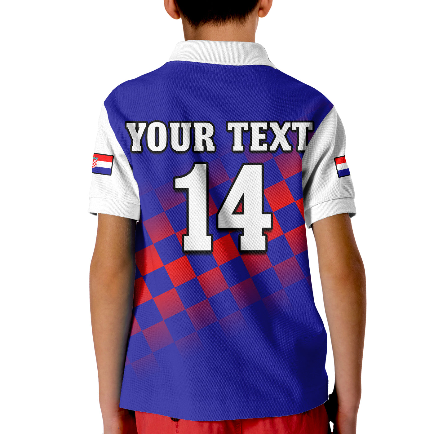 (Custom Text And Number) Croatia Football Polo Shirt Hrvatska Checkerboard Blue Version LT14