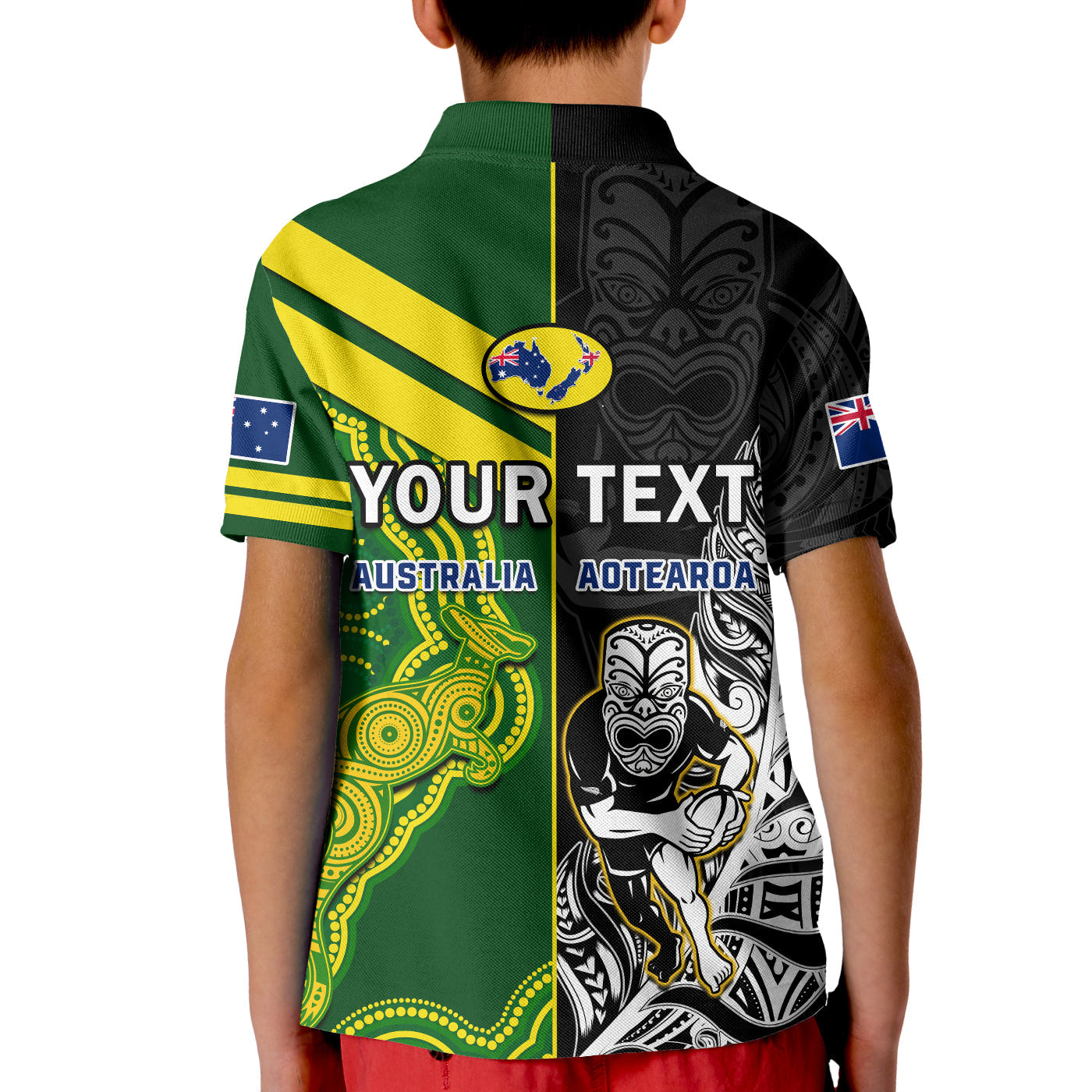 Custom Australia Kangaroos And All Black Rugby Polo Shirt Aboriginal Mix NZ Maori Fern LT14