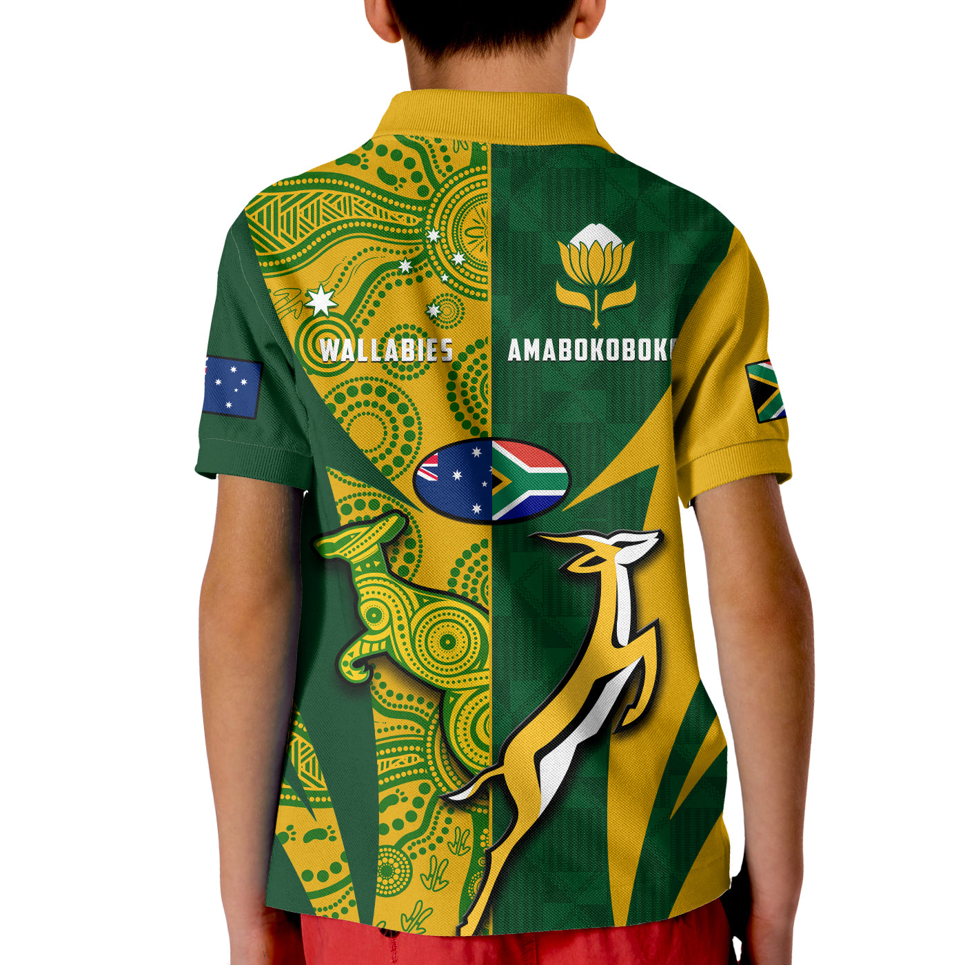 Australia Rugby and South Africa Rugby Polo Shirt Wallabies Mix Springboks Sporty LT14