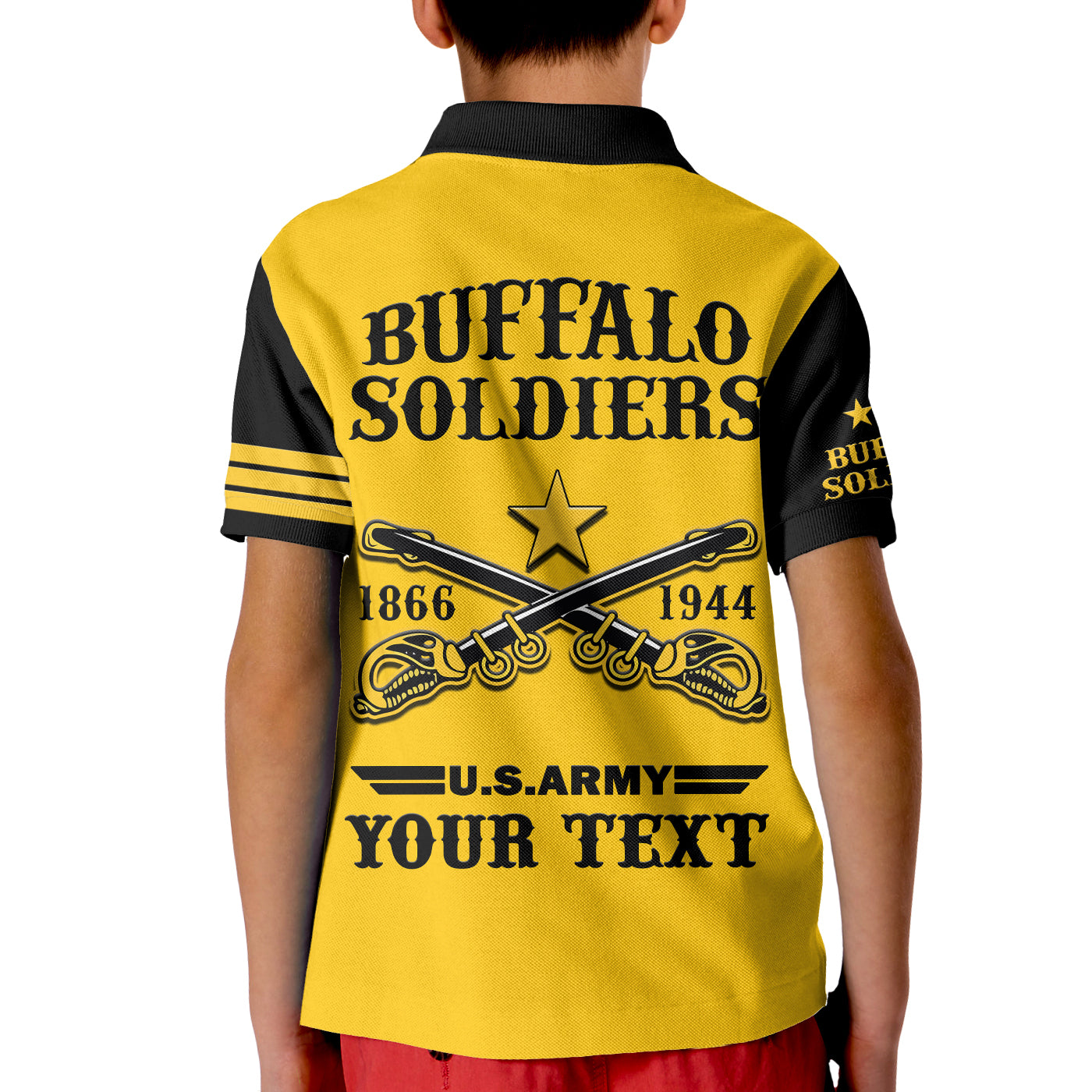 (Custom Text And Chapter) Buffalo Soldiers Polo Shirt BSMC United States Army Yellow LT14