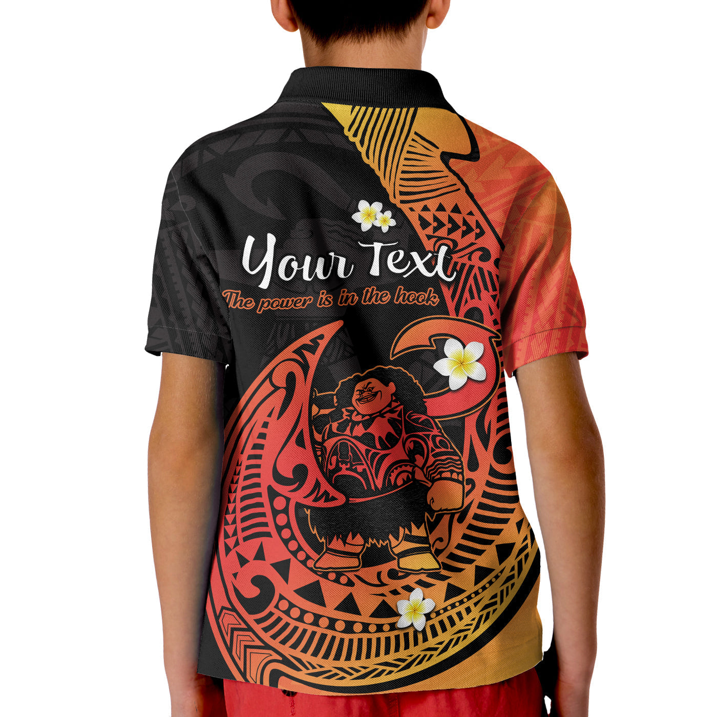 Custom Polynesian Polo Shirt Maui Fish Hook Orange Gradient Version LT14