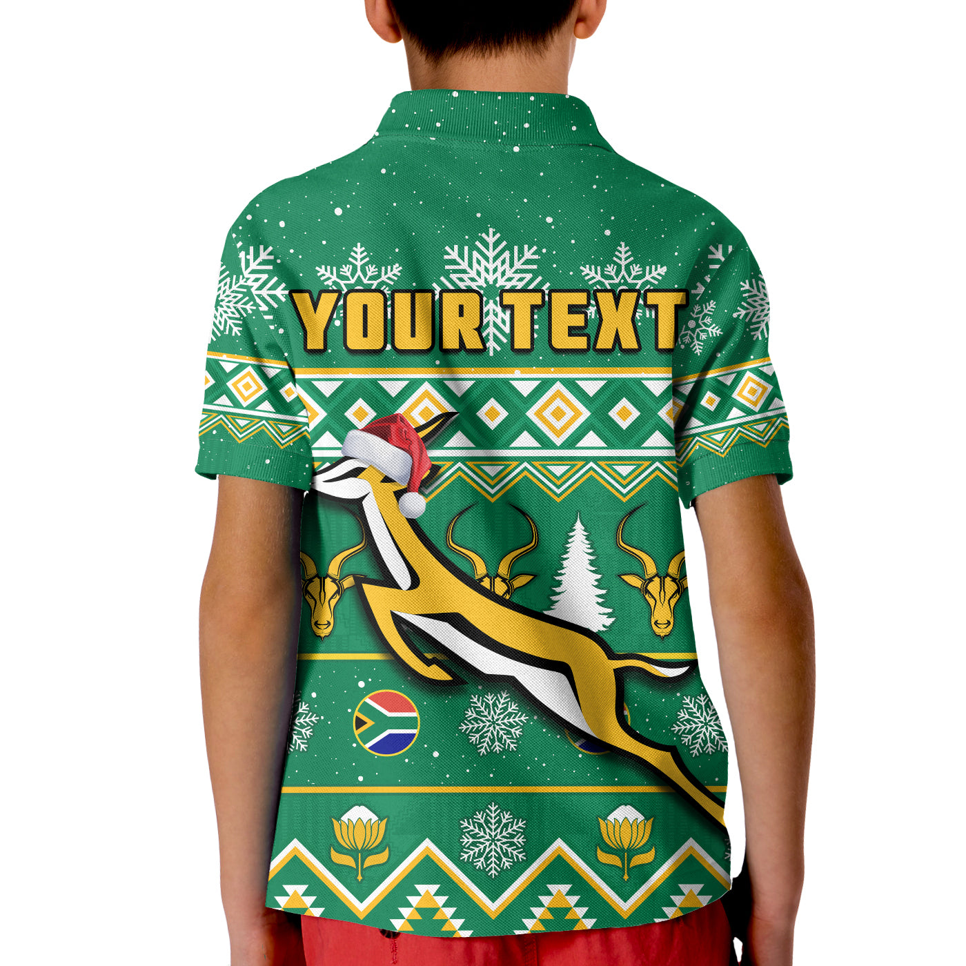 Custom South Africa Rugby Polo Shirt Christmas Springboks Proud Geseende Kersfees LT14