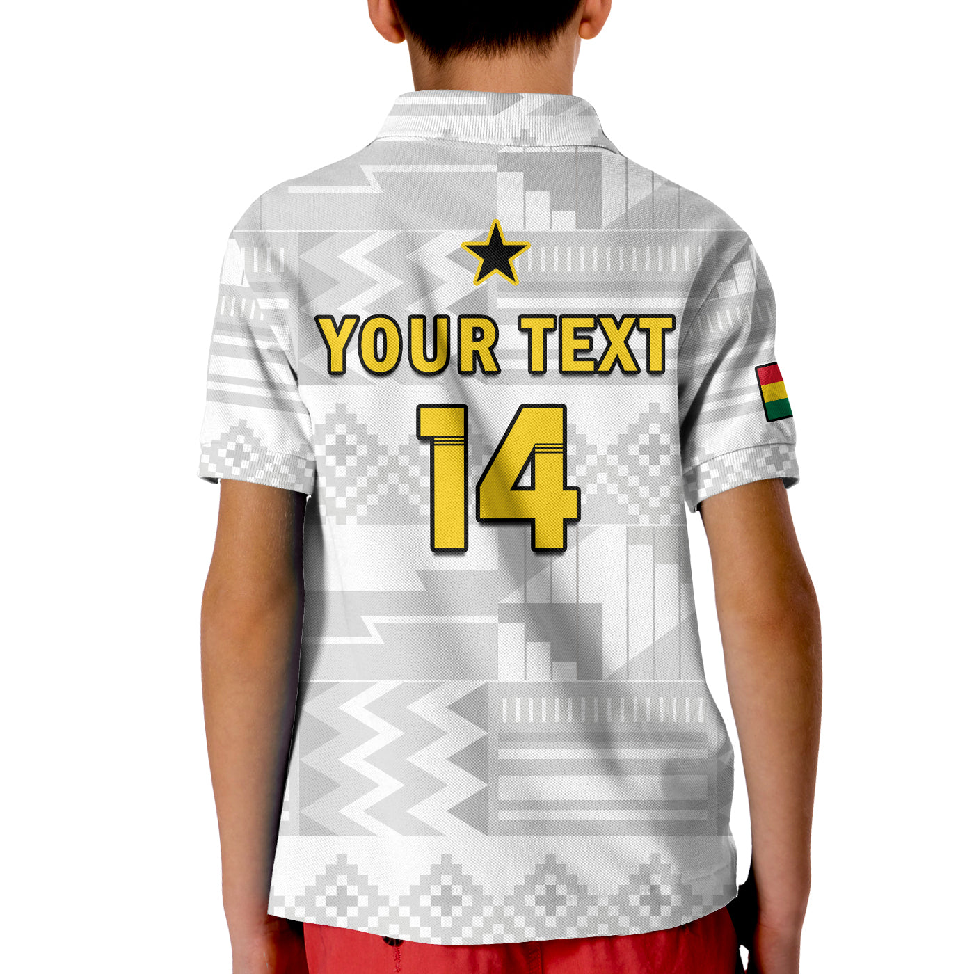 (Custom Text And Number) Ghana Football Polo Shirt Black Stars Kente Football 2022 White LT14