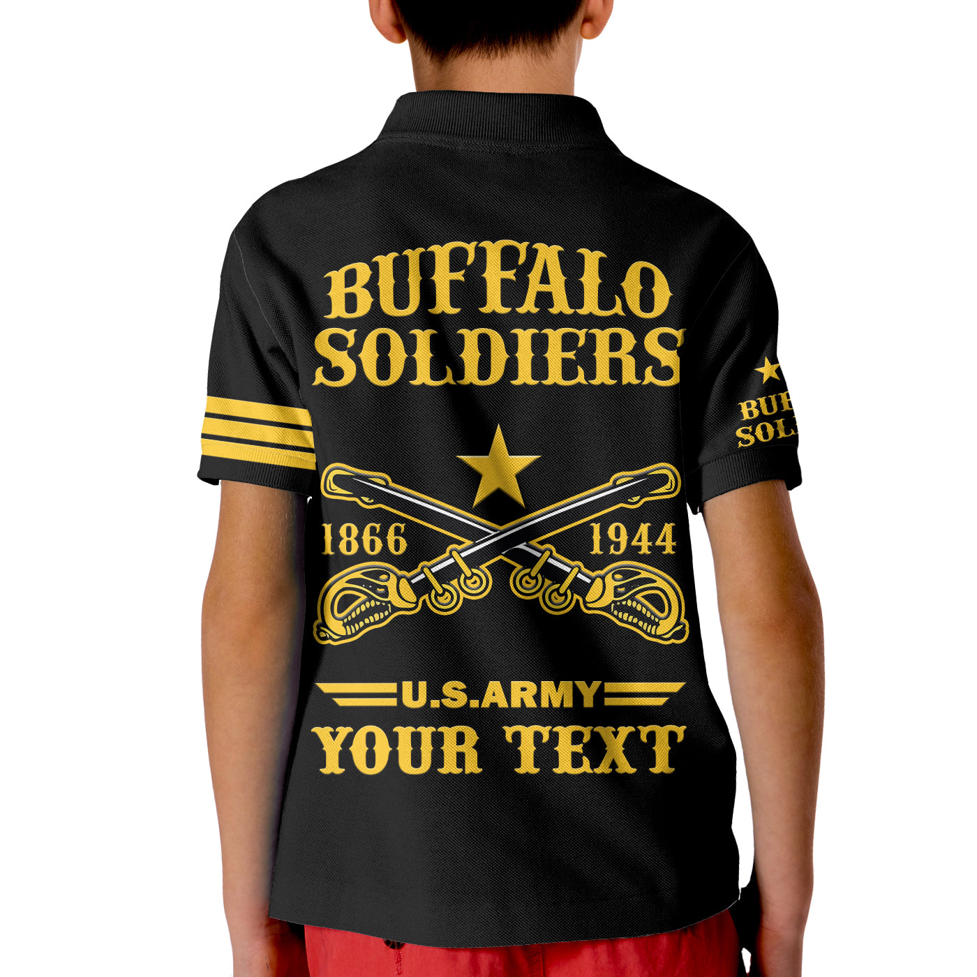(Custom Text And Chapter) Buffalo Soldiers Polo Shirt BSMC United States Army Black LT14