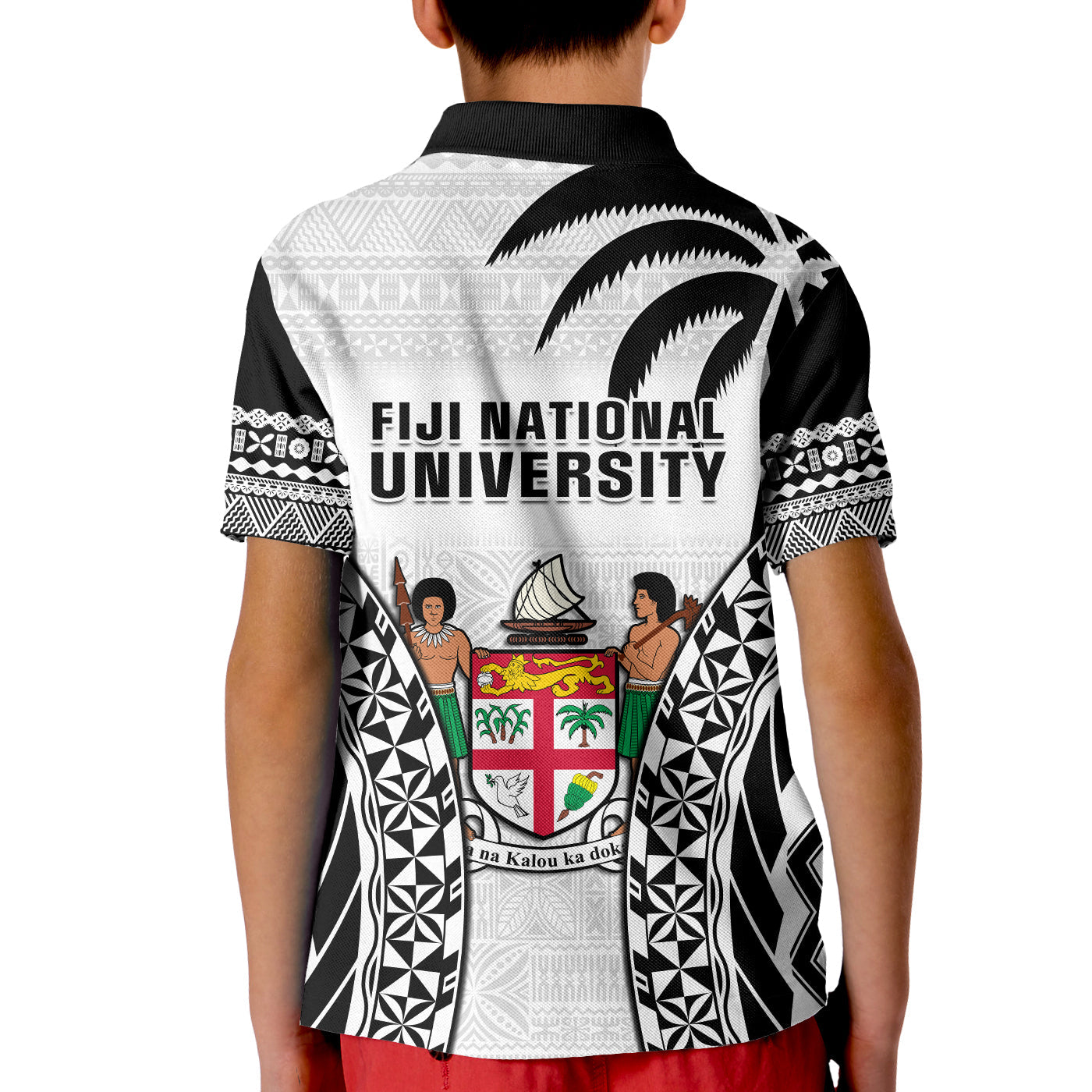 Fiji University Polo Shirt National Fijian Tapa Pattern White LT14