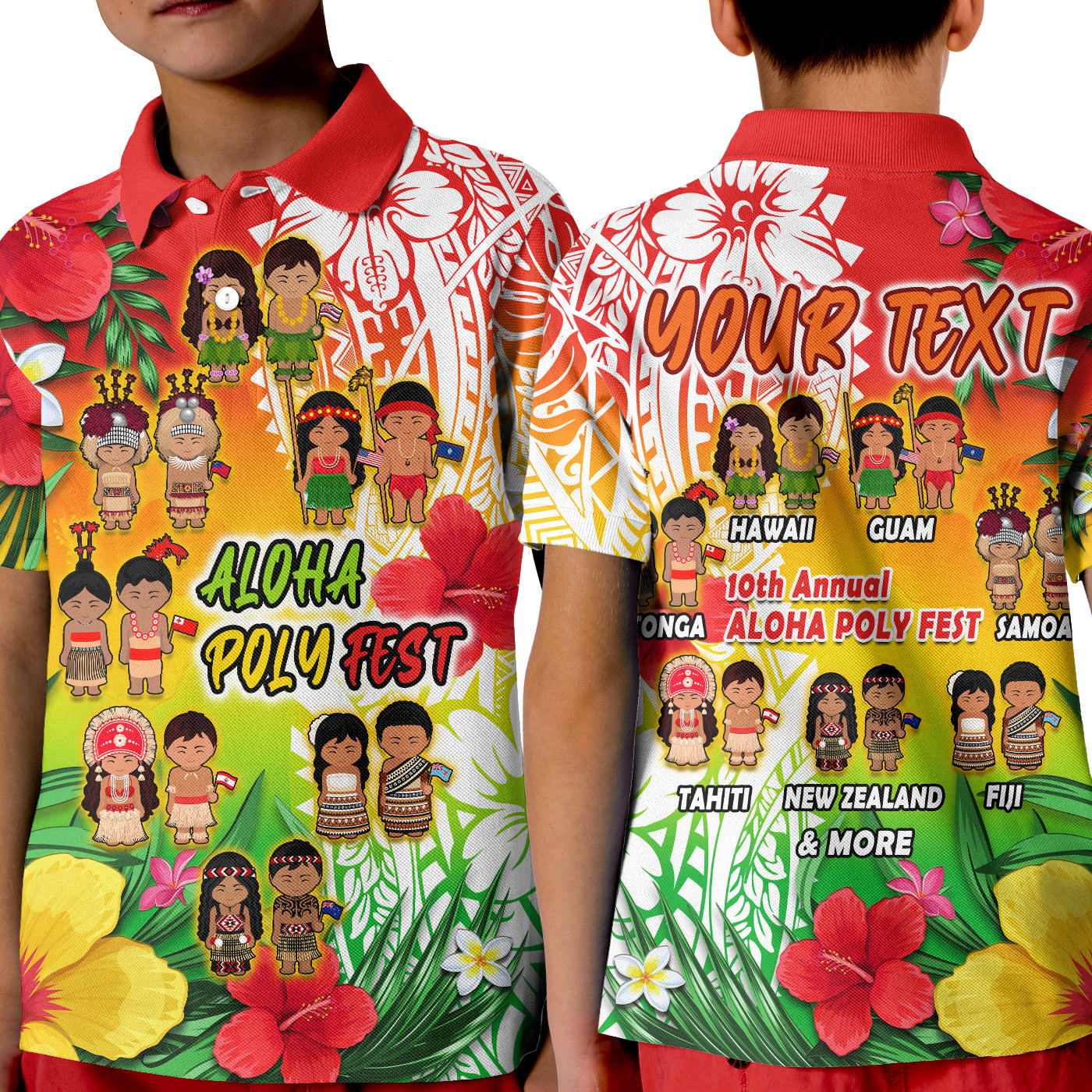 Custom Aloha Poly Fest Polo Shirt Polynesian Pattern With Tropical Flowers LT14
