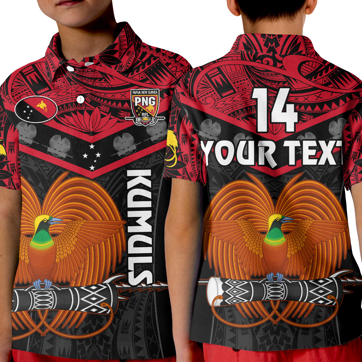 Custom Text And Number Papua New Guinea Rugby Polo Shirt PNG Kumuls Bird Of Paradise Black LT14