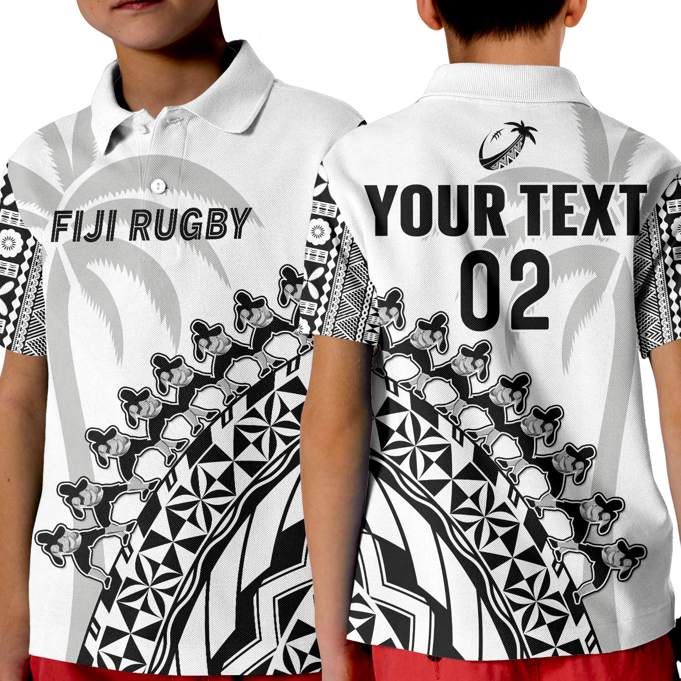 Custom Text And Number Fiji Rugby Polo Shirt Fijian Cibi Dance Tapa Pattern White LT14