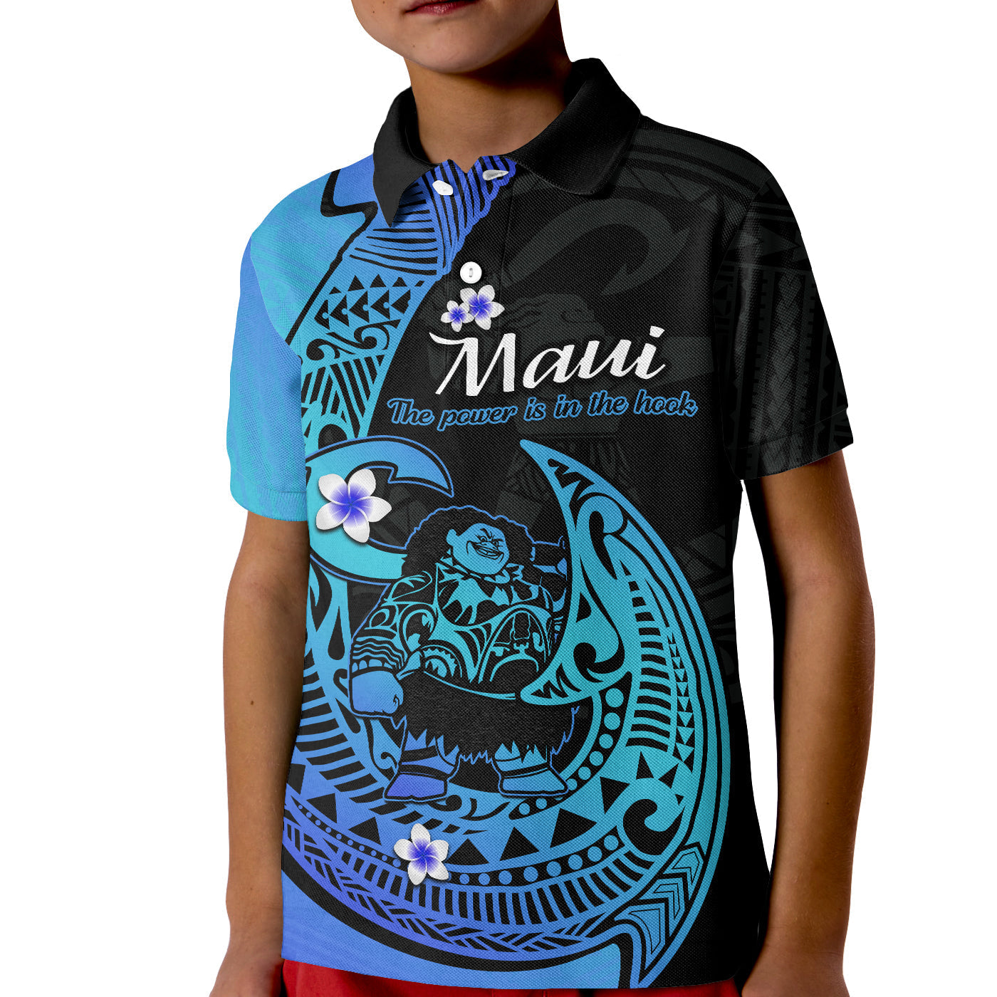 Custom Polynesian Polo Shirt Maui Fish Hook Turquoise Gradient Version LT14