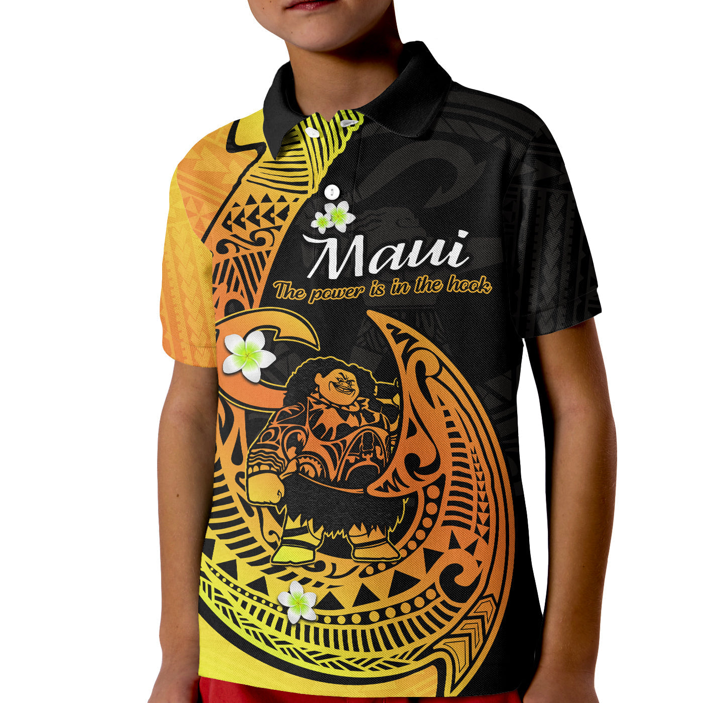 Custom Polynesian Polo Shirt Maui Fish Hook Gold Gradient Version LT14