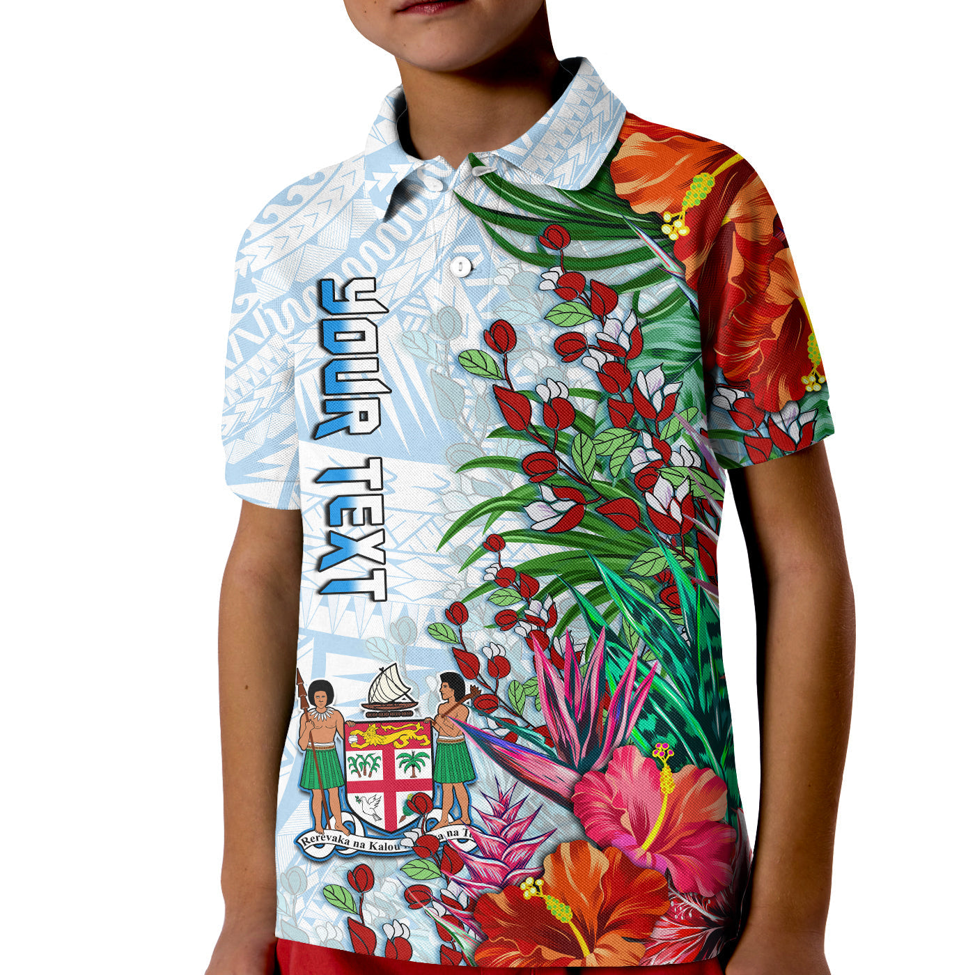 Custom Fiji Polo Shirt Proud Fijian Tapa mix Tagimoucia Flowers LT13