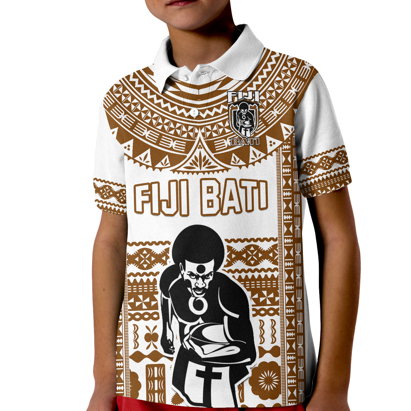 Custom Text And Number Fiji Rugby Polo Shirt Pacific The Bati Brown Fijian Tapa LT14