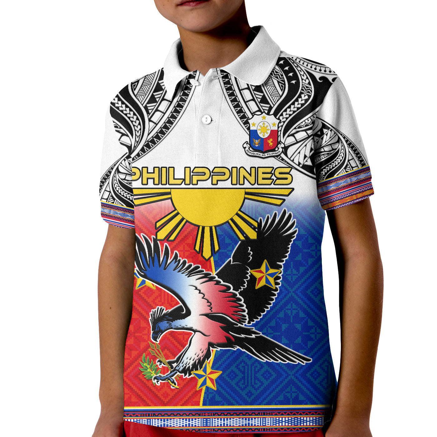 Custom Philippines Polo Shirt Polynesian Filipino Pattern With Eagle LT14