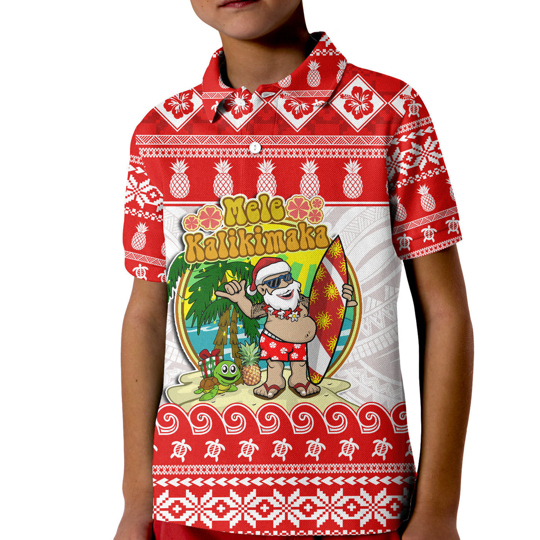 Christmas Hawaii Polo Shirt KID Kanaka Polynesian Santa Claus Mele Kalikimaka LT14