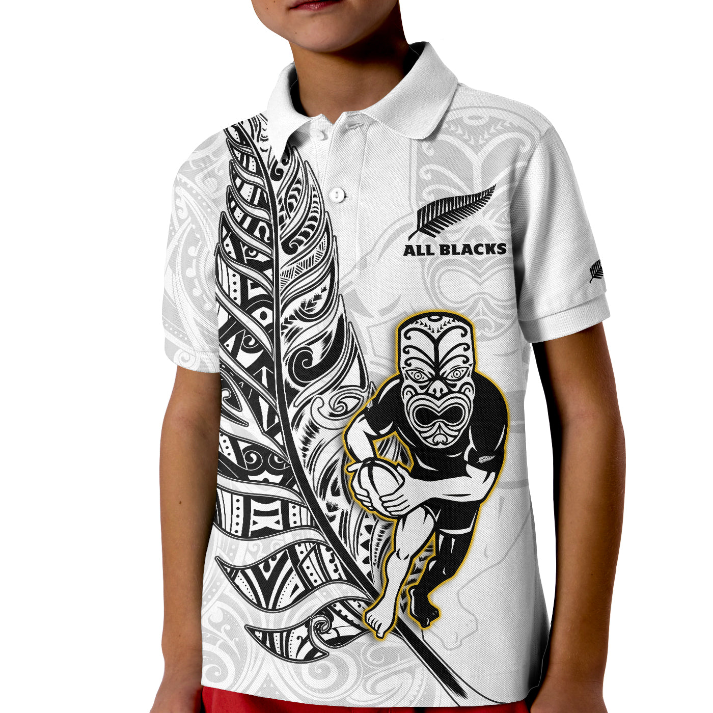 Custom Text And Number New Zealand 2022 Rugby Polo Shirt All Black Silver Fern Maori Pattern Version White LT14