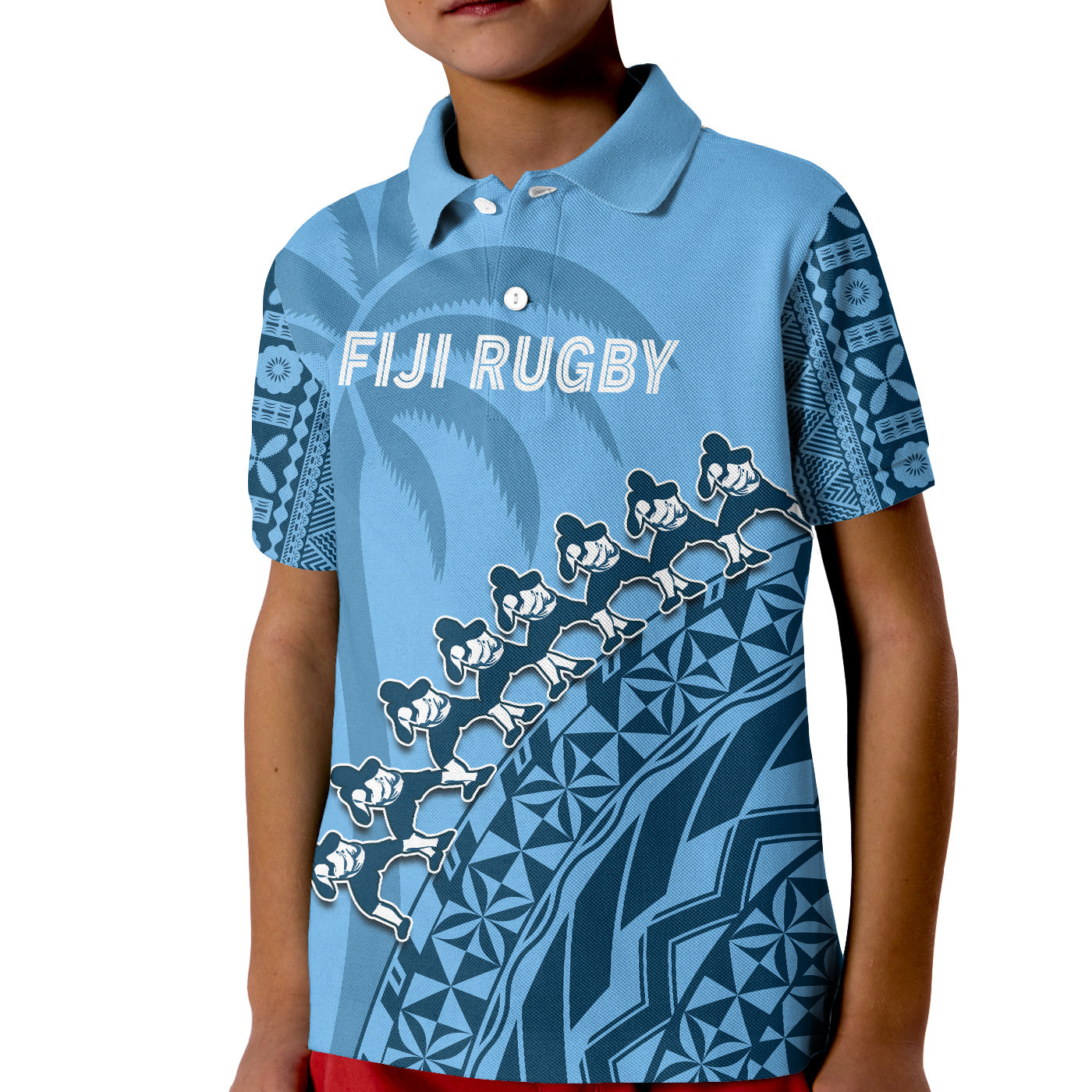Custom Text And Number Fiji Tapa Rugby Polo Shirt Fijian Cibi Dance Tapa Pattern Blue LT14