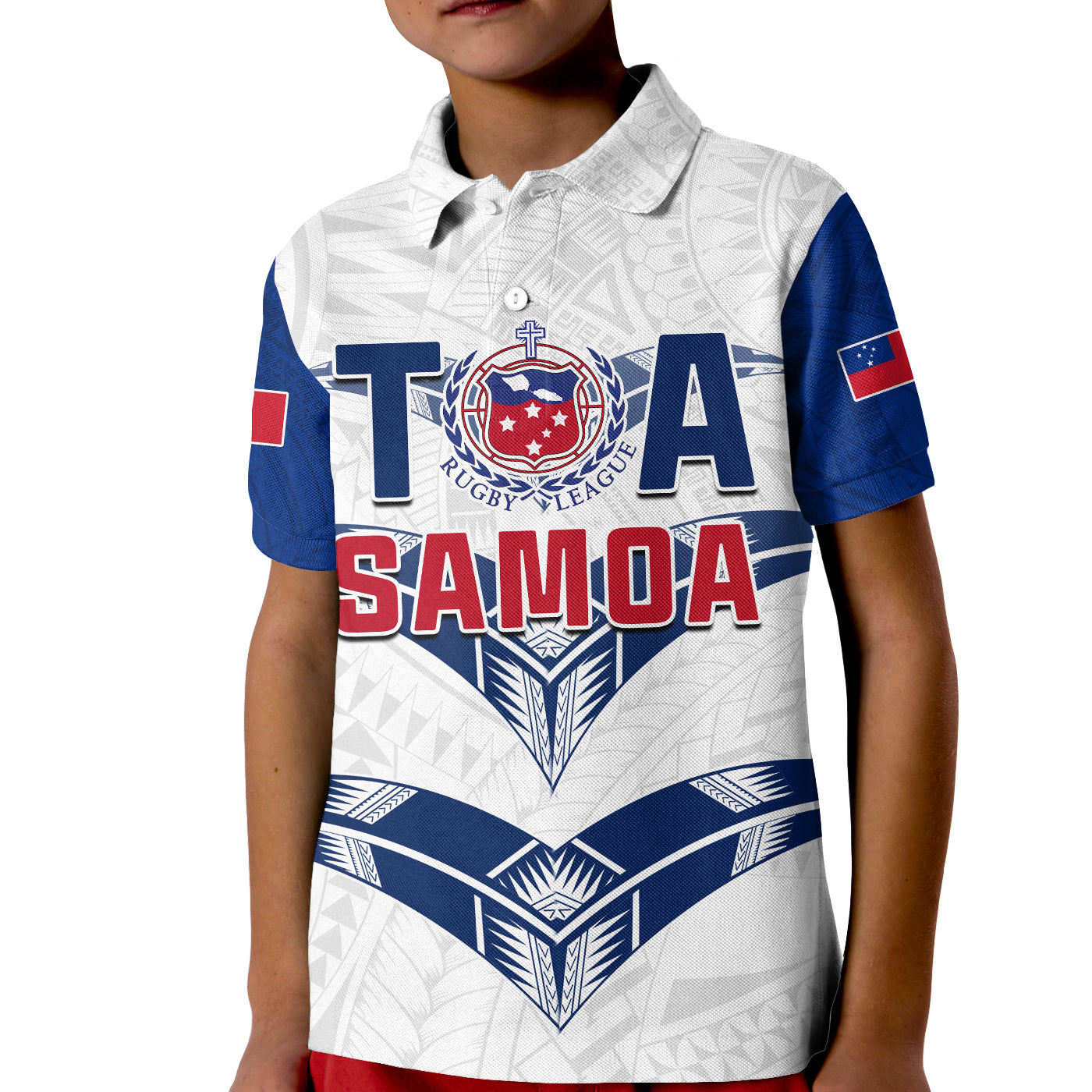 (Custom Personalise Text and Number) Toa Samoa Rugby Polo Shirt Siamupini Proud White LT13
