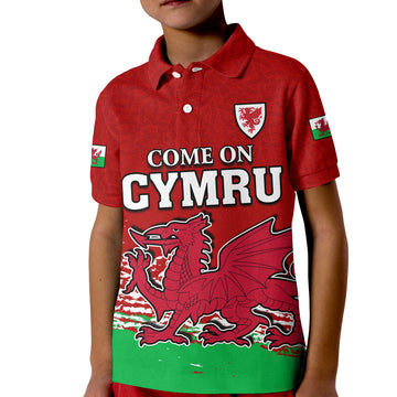 Wales Polo Shirt Football 2022 KID Come On CYMRU The Red Wall LT13