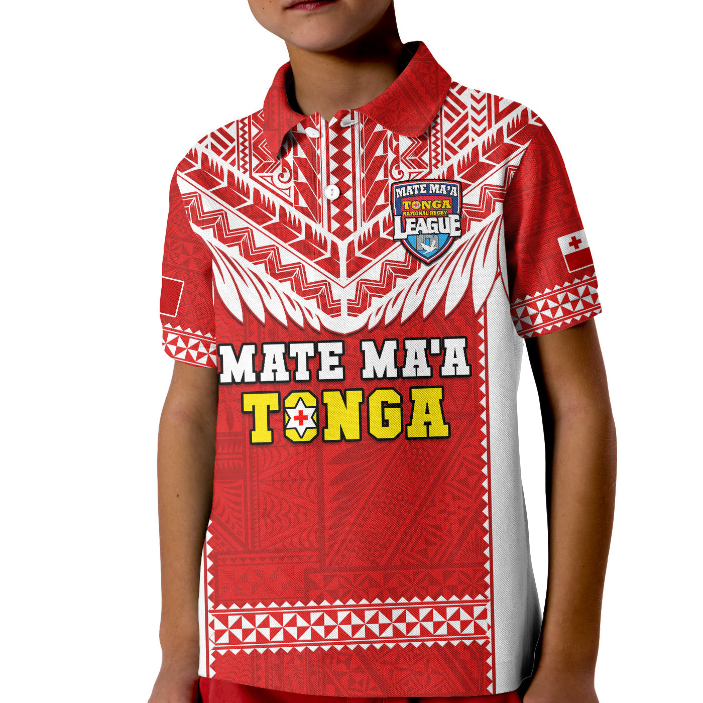 Custom Text And Number Tonga Rugby Polo Shirt KID Mate Maa Tonga Pacific Ngatu White LT14