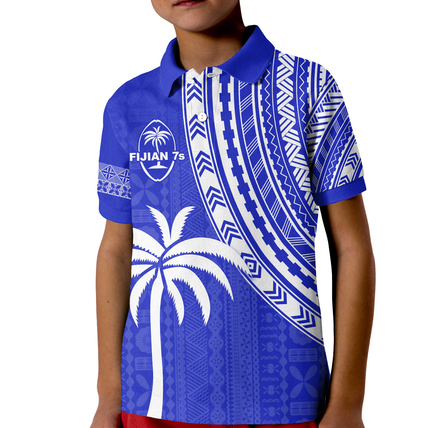 Custom Text and Number Fiji Rugby Sevens Polo Shirt Fijian 7s Tapa Polynesian Blue Ver.02 LT13