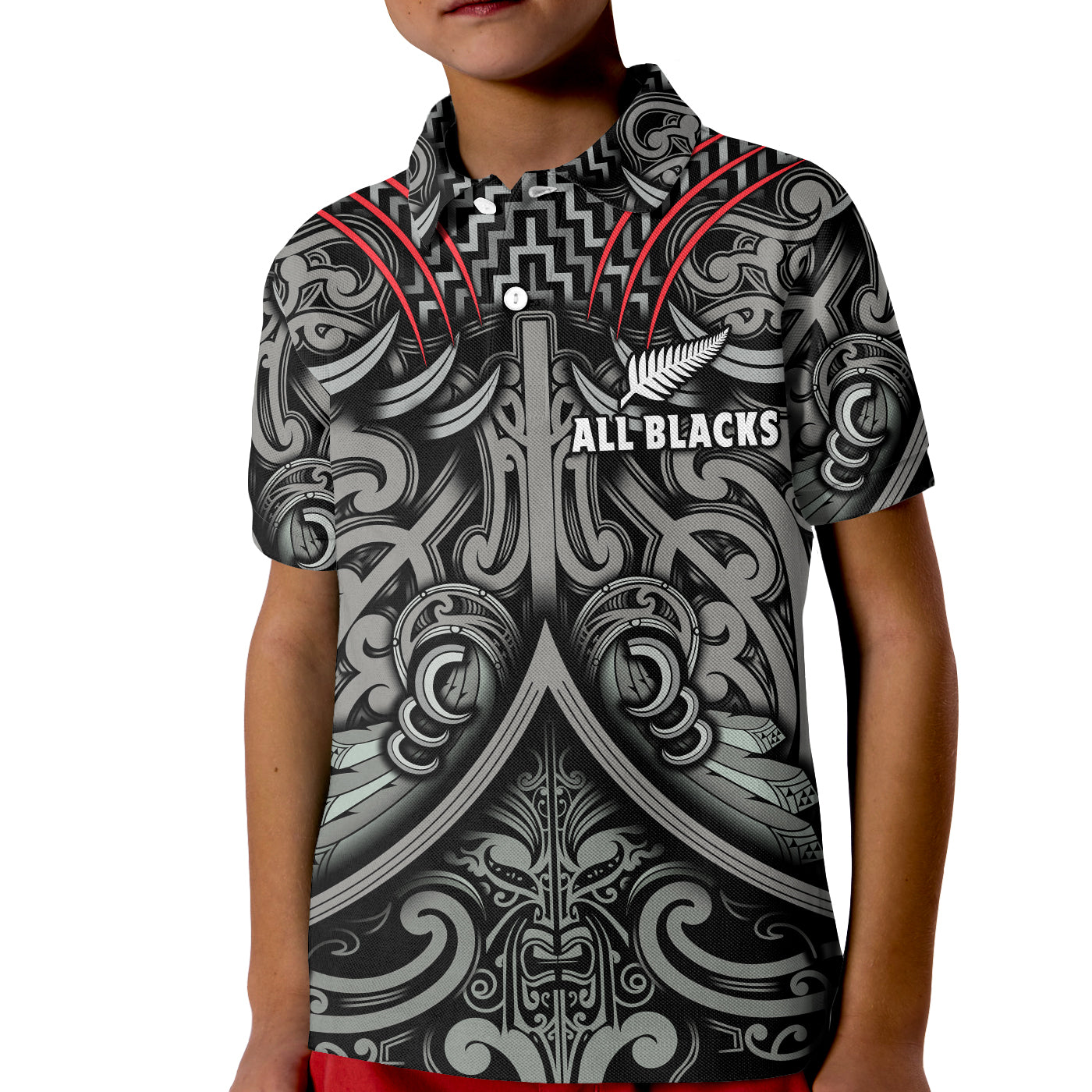 Custom Text and Number New Zealand Silver Fern Rugby Polo Shirt All Black NZ Maori Pattern LT13
