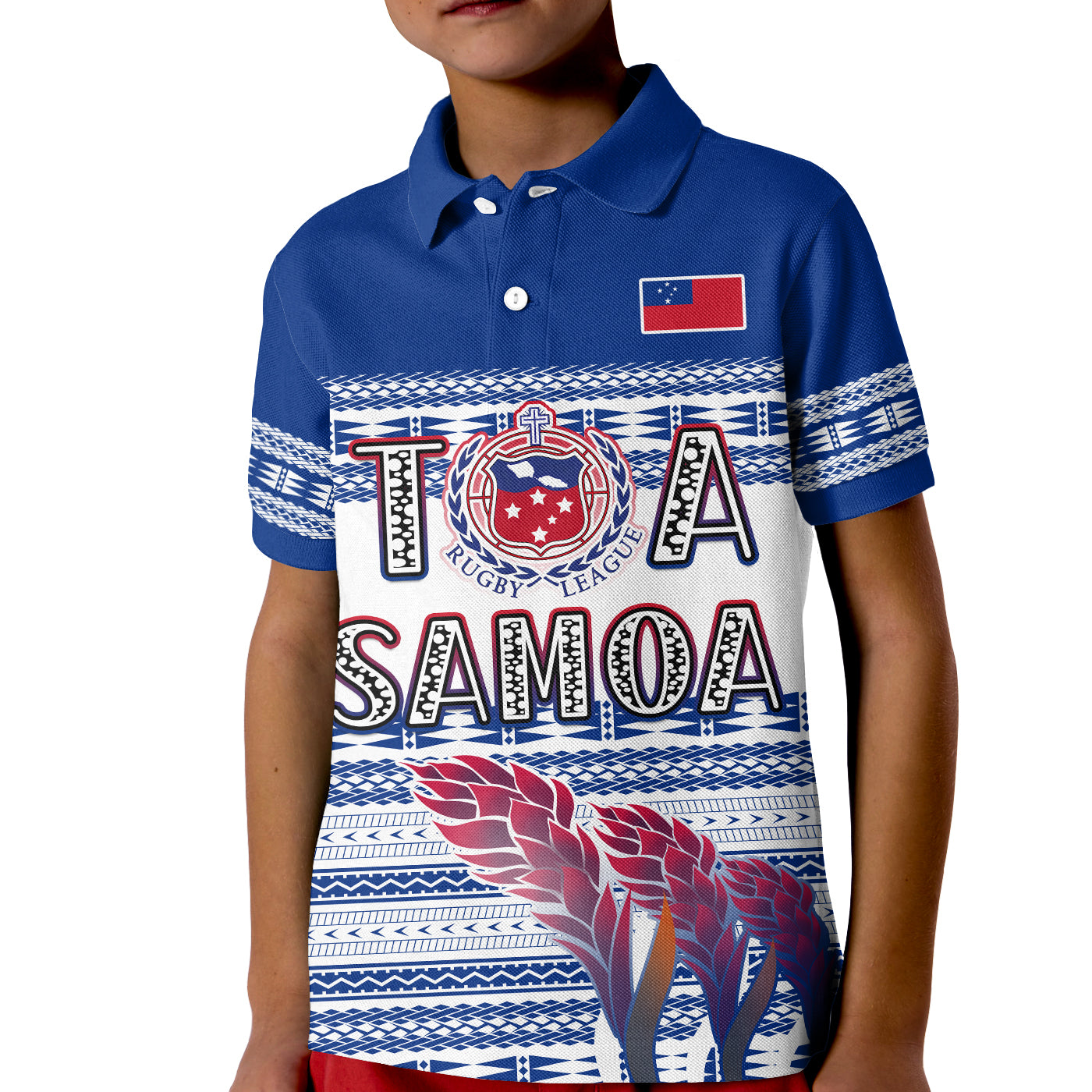 (Custom Personalise Text and Number) Toa Samoa Rugby Polo Shirt Uso Aso Uma Go Champions White LT13
