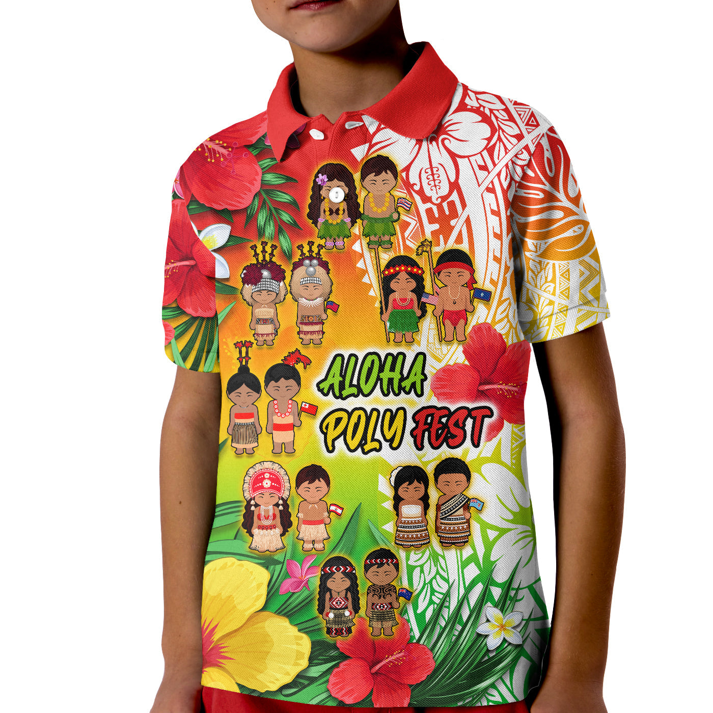 Custom Aloha Poly Fest Polo Shirt Polynesian Pattern With Tropical Flowers LT14