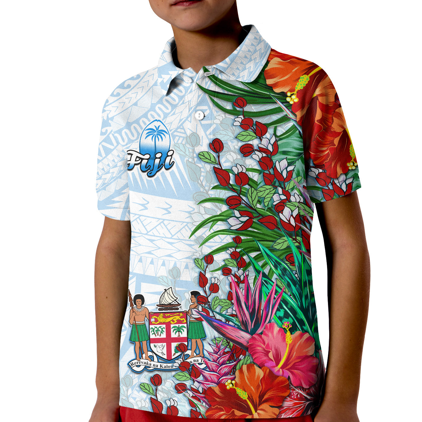 Fiji Polo Shirt Proud Fijian Tapa mix Tagimoucia Flowers LT13
