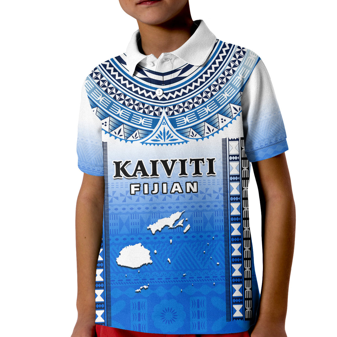 Fiji Polo Shirt KID Kaiviti Fijian Special Tapa Pattern LT14