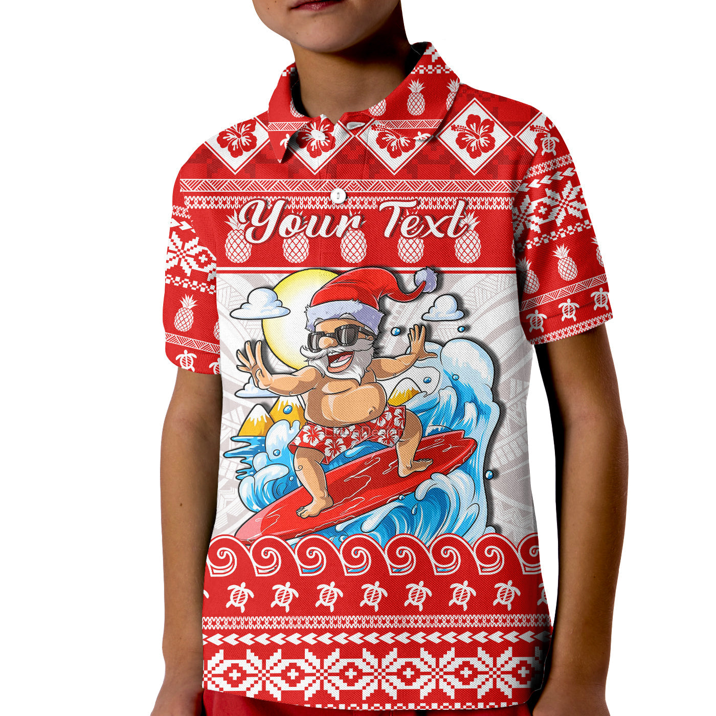 Custom Christmas Hawaii Polo Shirt KID Surfing Santa Mele Kalikimaka Polynesian LT14