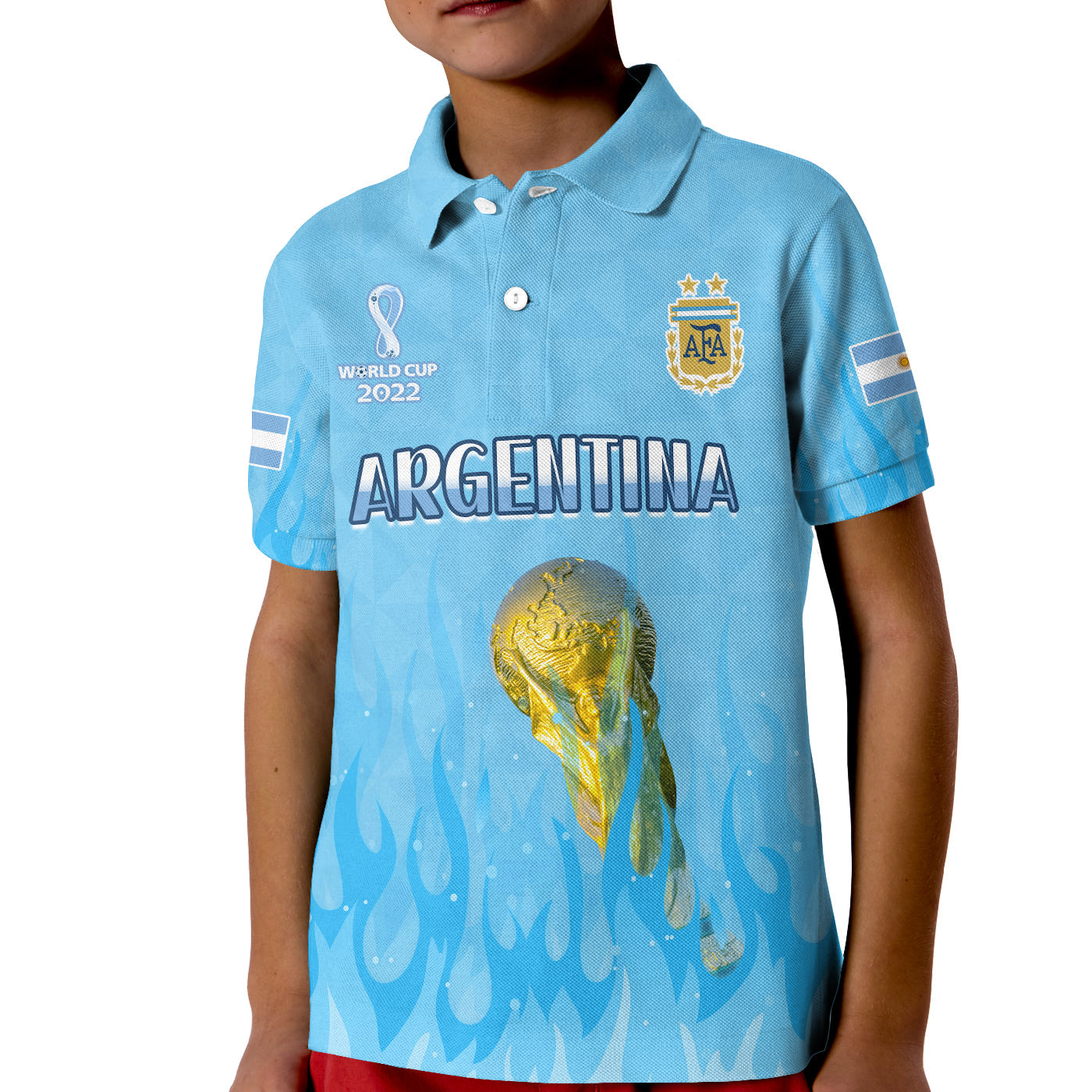(Custom Text and Number) Argentina Football Polo Shirt Vamos Sky Champions World Cup Fire LT13