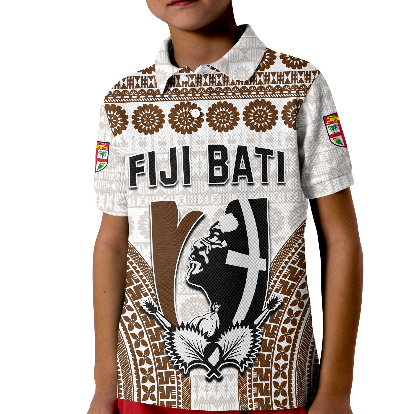 Custom Fiji Rugby Bati Polo Shirt KID Proud Tapa Pattern LT13