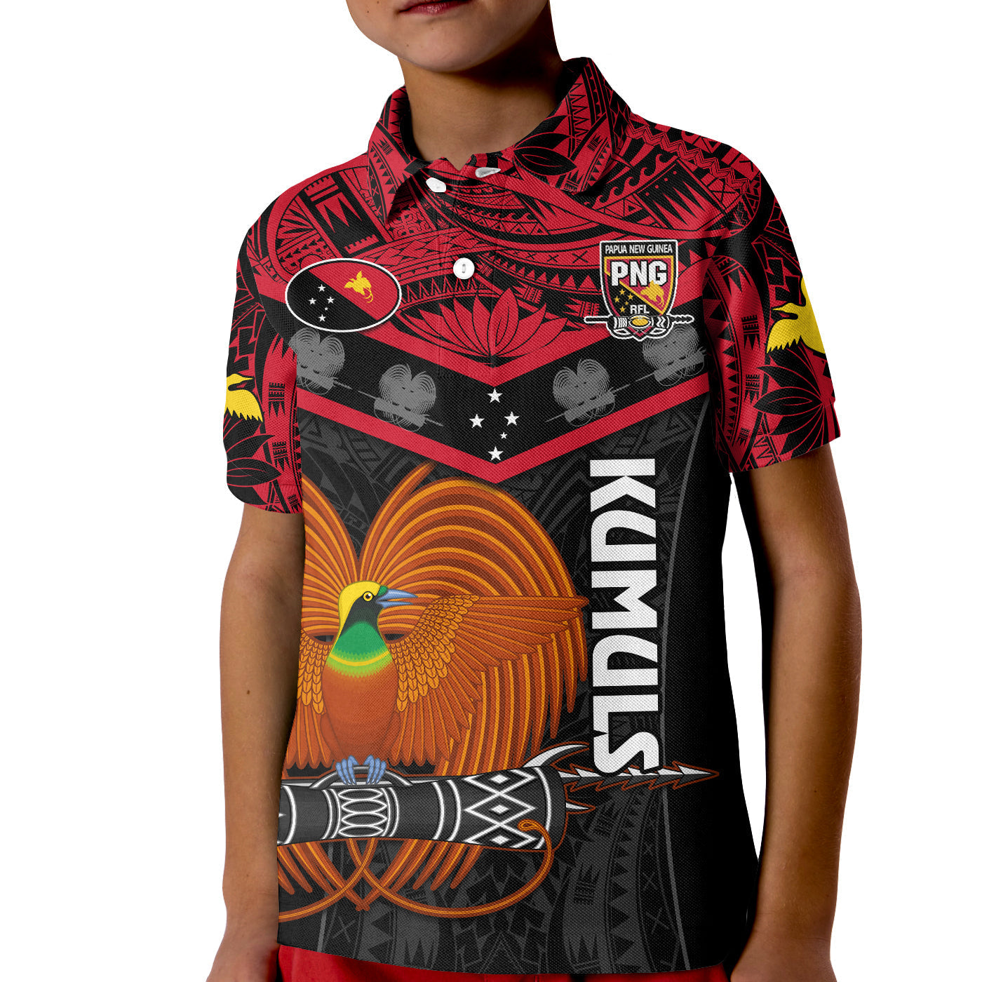 Custom Text And Number Papua New Guinea Rugby Polo Shirt PNG Kumuls Bird Of Paradise Black LT14