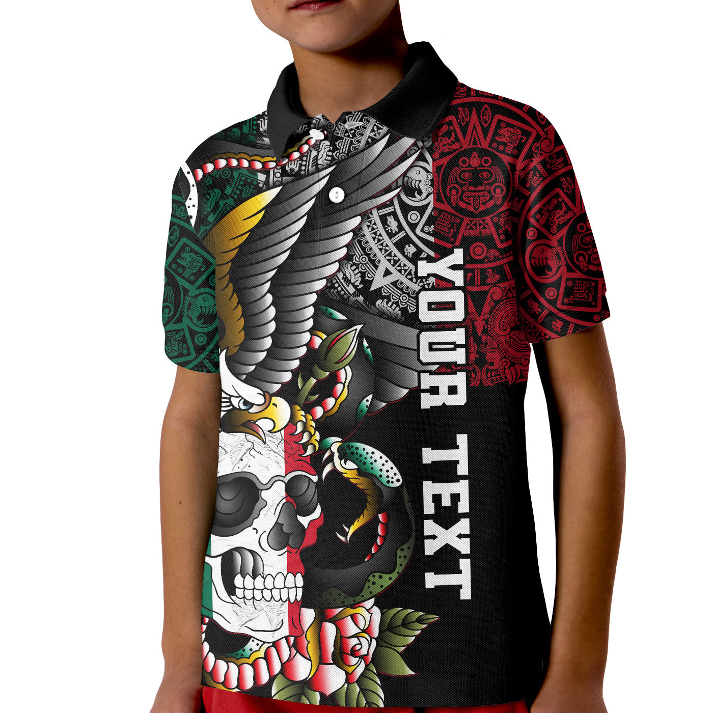 Custom Mexico Polo Shirt Mexican Skull Eagle With Angry Snake LT14
