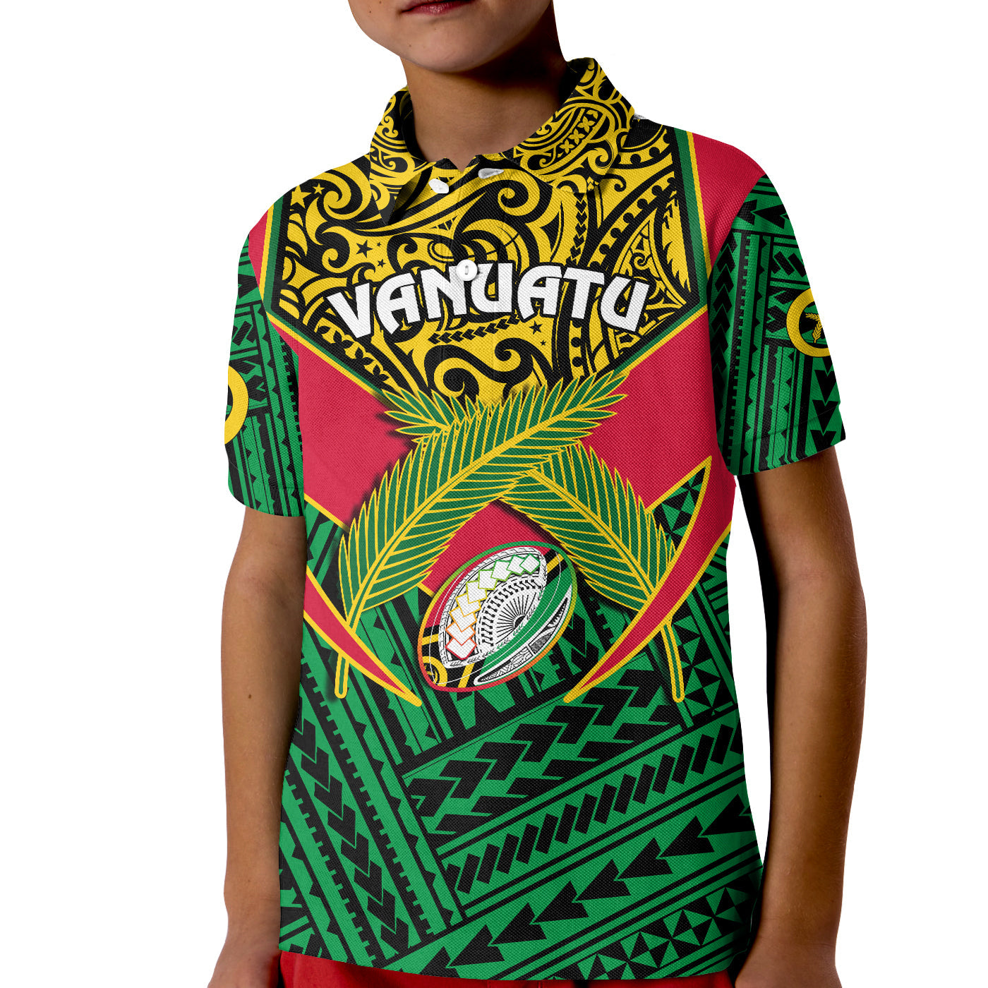 Custom Vanuatu Rugby Polo Shirt Coat Of Arms Polynesian Pattern LT14