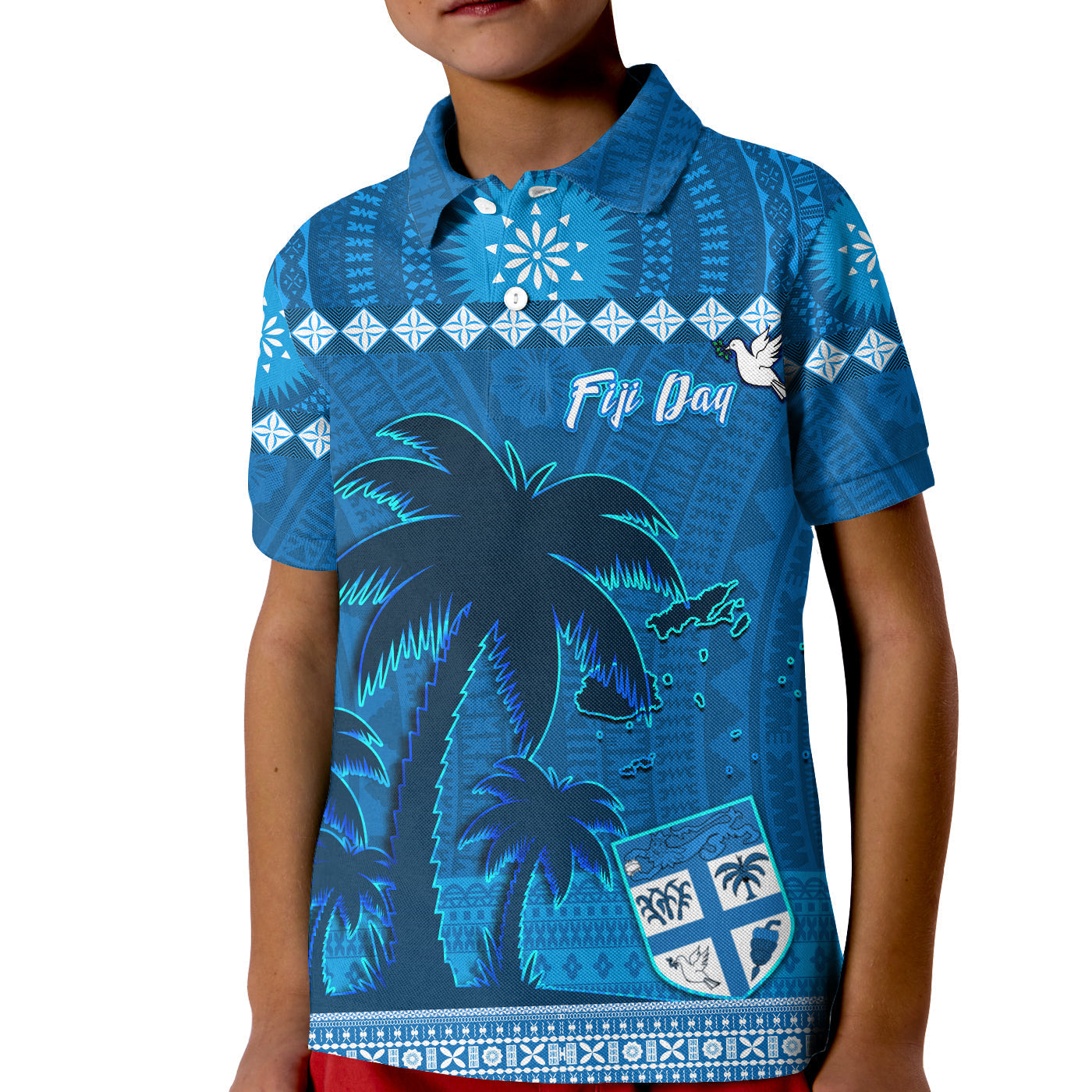 Bula Fiji Day Polo Shirt Fijian Tapa with Palm Tree 52nd Anniversary LT13