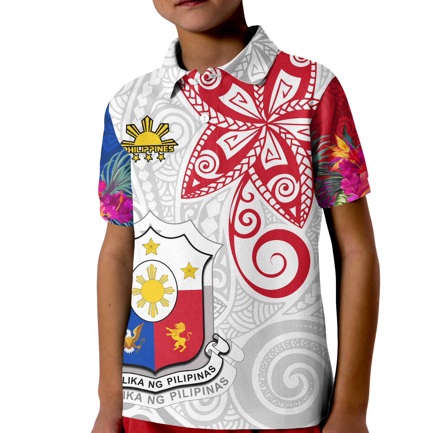 Custom Philippines Polo Shirt Sun Filipino Polynesian mix Flowers Special Vibe LT13