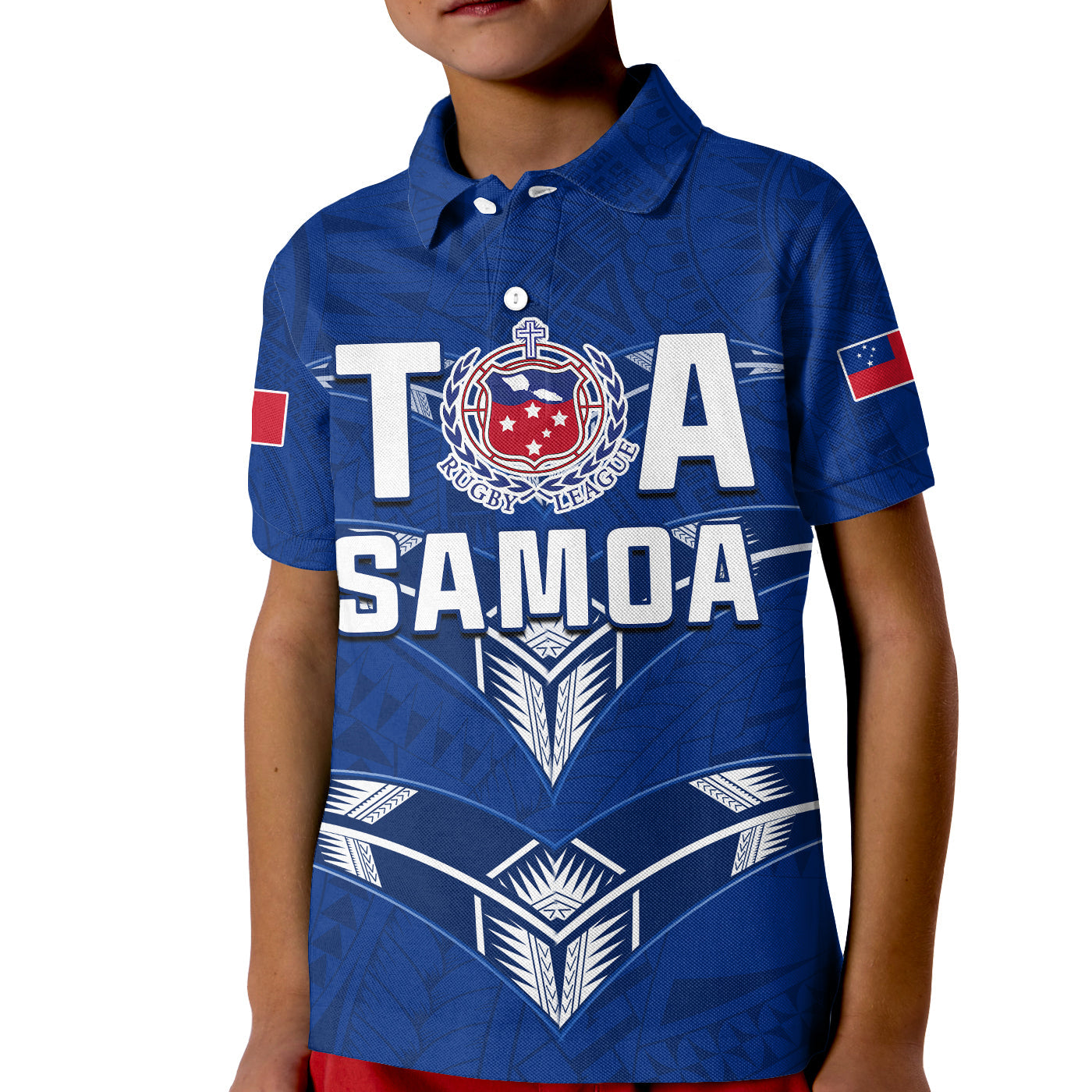 (Custom Personalise Text and Number) Toa Samoa Rugby Polo Shirt Siamupini Proud Blue LT13
