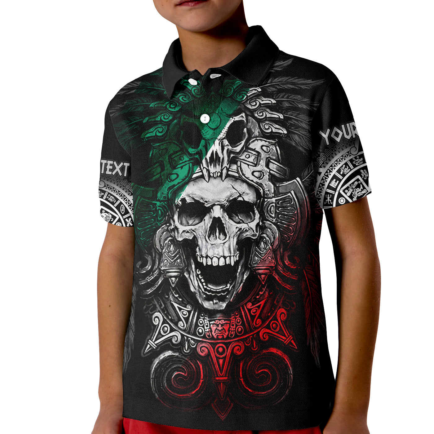 Custom Mexico Polo Shirt Skull Eagle Aztec LT13
