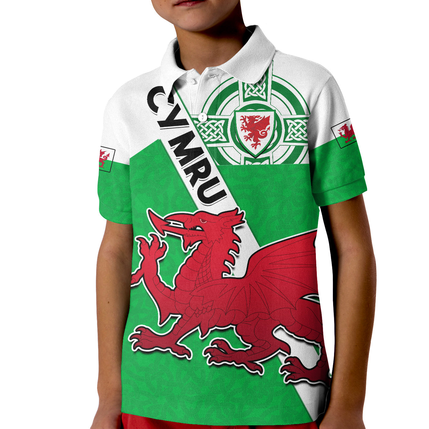 Wales Football Polo Shirt Come On Welsh Dragons With Celtic Knot Pattern LT14