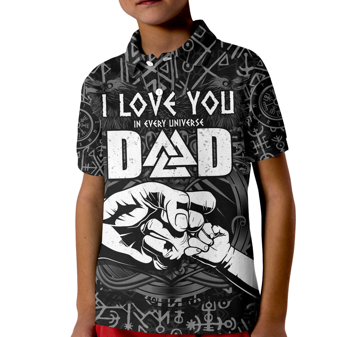 Viking Dad Polo Shirt KID Happy Fathers Day Style Runes and Mjolnir LT13