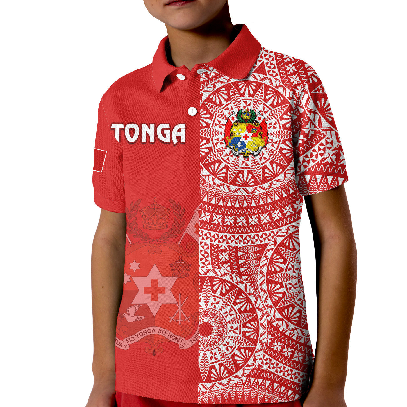 Custom Text And Number Tonga Polo Shirt Tongan Coat Of Arms Ngatu Pattern LT14