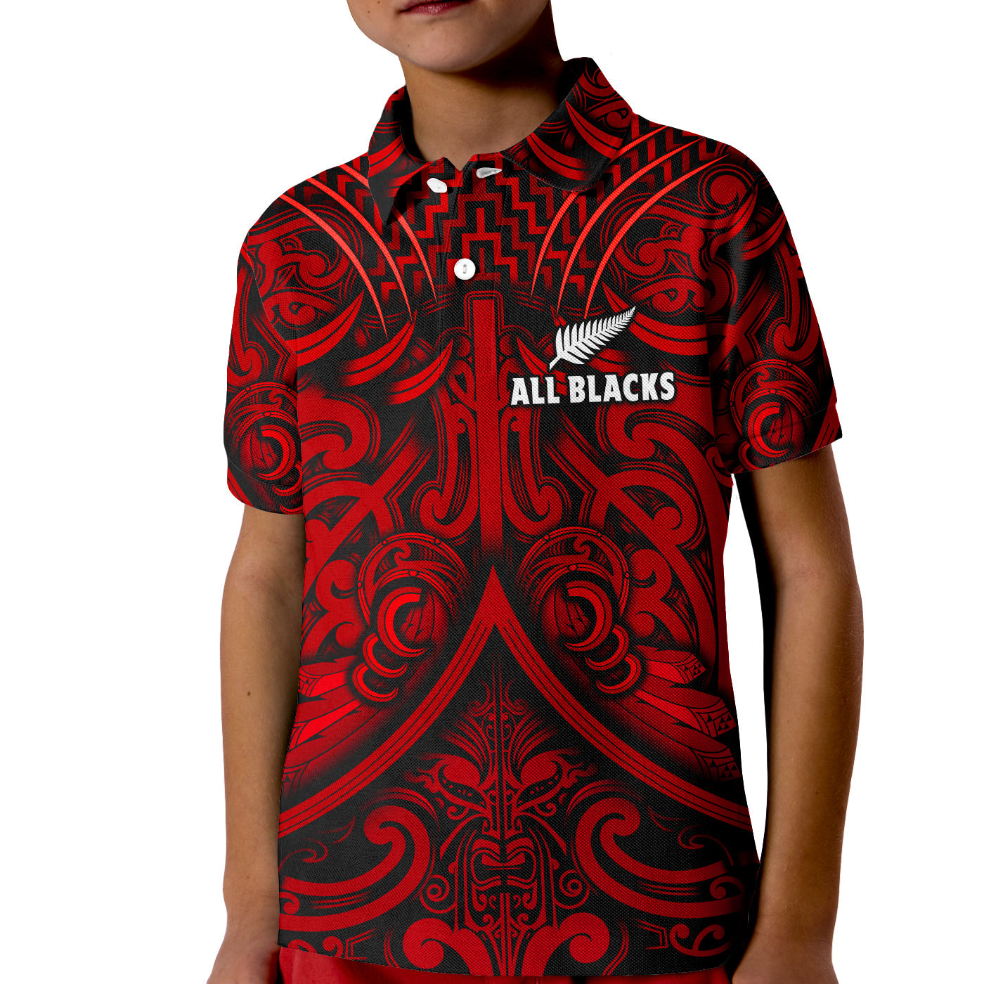Custom Text and Number New Zealand Silver Fern Rugby Polo Shirt All Black Red NZ Maori Pattern LT13
