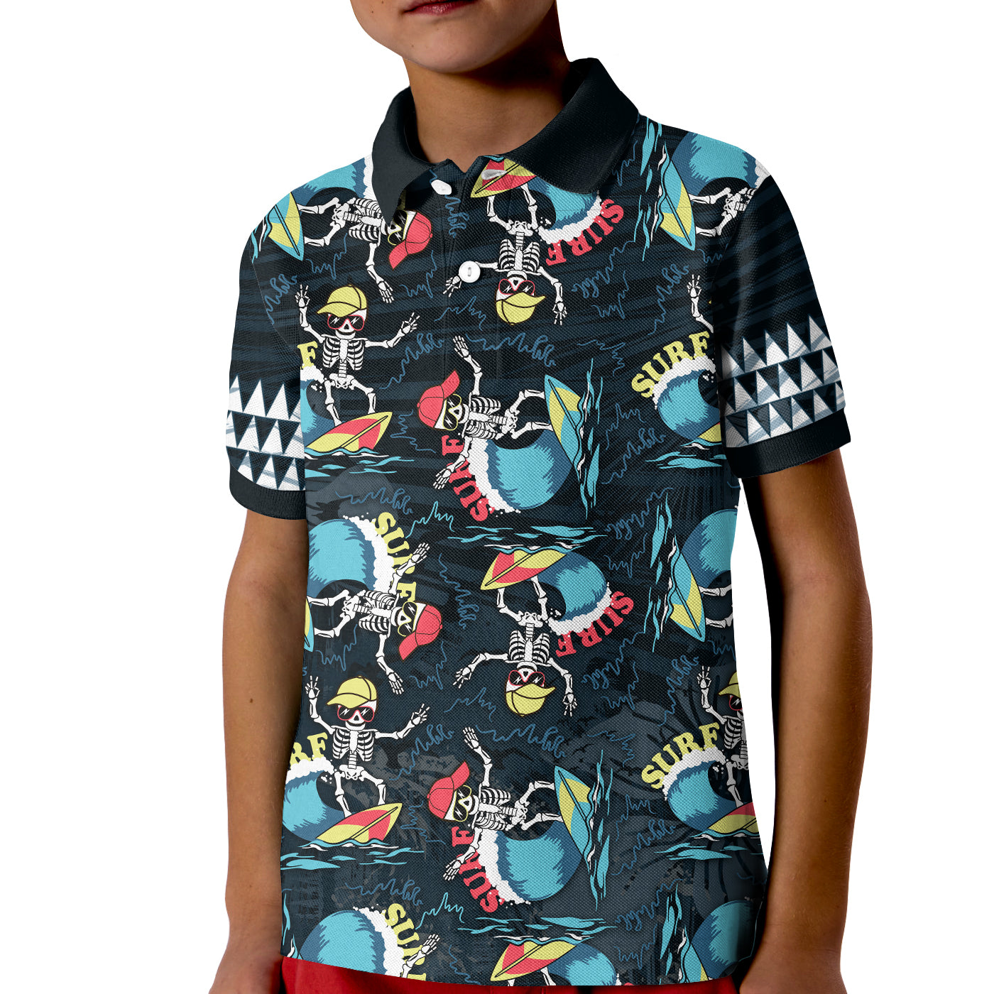 Hawaii Skeleton Surf Polo Shirt Halloween Hawaiian Tribal LT13